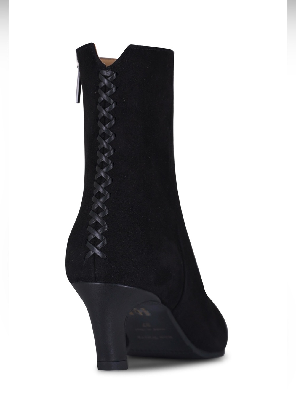 Ron White Loralie Onyx Black Suede Ankle Bootie with Braided Back Detail -